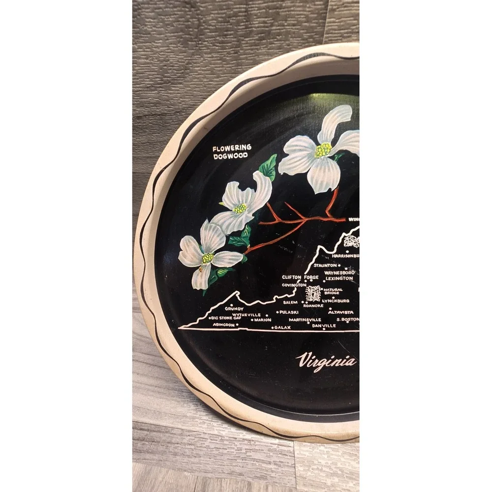 Vintage * VIRGINIA Souvenir Tole Tray * Retro NC Map * Vacation